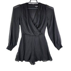 Women's Black Express Romper Long Sleeve Wrap V Neck 100% Polyester Size XS